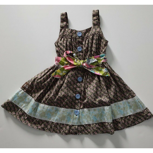 Matilda Jane Girls Allison Dress sz 4 House of Clouds floral Blue Buttons - Picture 2 of 7